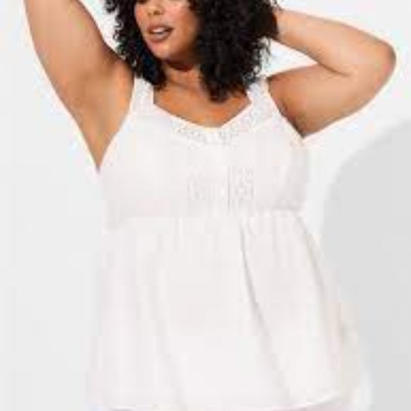 torrid Tops - NEW TORRID BABYDOLL COTTON EYELET SLEEVES WINDOWPANE BUTTON FRONT TANK S…